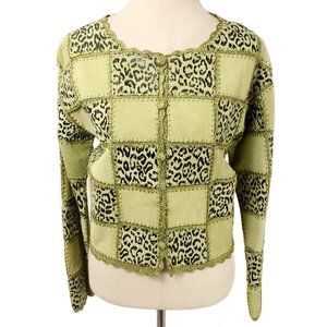 SMH BOUTIQUE Green & Leopard Print Suede Patchwork Crochet Seam Jacket